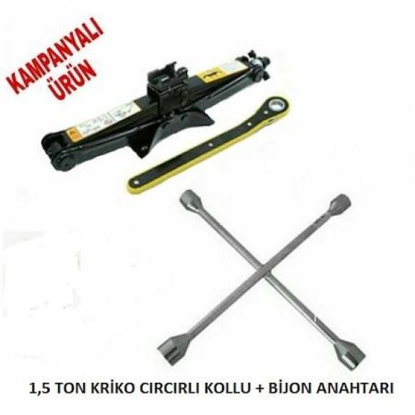 Oto Krikosu 1.5 Ton Makas Cırcır Araç Kriko + Bijon Anahtarı - 3