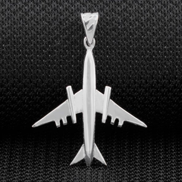Uçak Tasarımlı Parlak 925 Ayar Gümüş Kolye Ucu