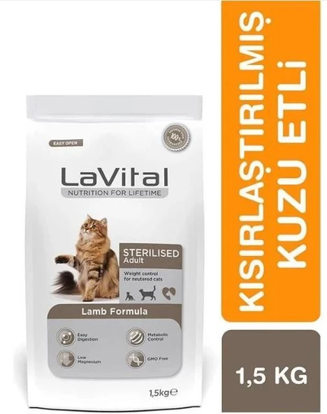 LaVital Kilo Kontrolü için Kuzulu Kısırlaştırılmış Kedi Maması 1,5kg ürün görseli