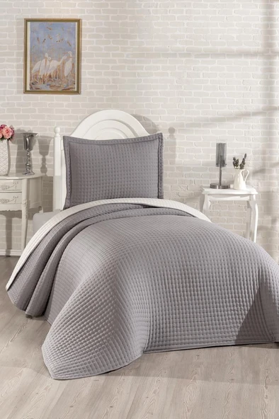 Elisa Dolgulu Çift Taraflı Tek Kişilik 180x240 Cm Yatak Örtüsü Antrasit ürün görseli