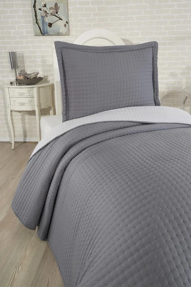 Elisa Dolgulu Çift Taraflı Tek Kişilik 180x240 Cm Yatak Örtüsü Antrasit - Resim 3