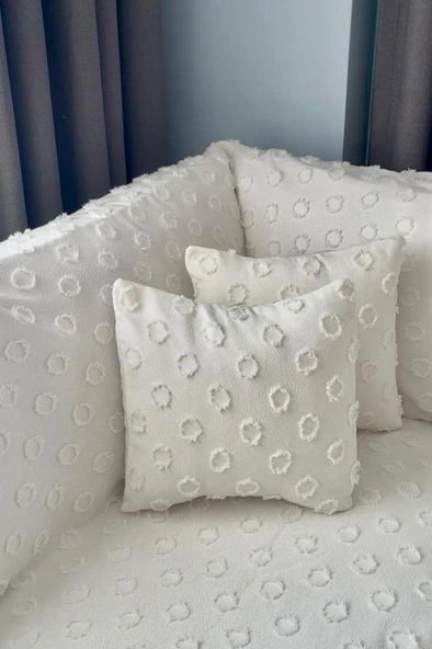 Konik Kırlent Kılıfı Hediyeli 170x210 cm Pamuklu Koltuk Örtüsü Krem - 3