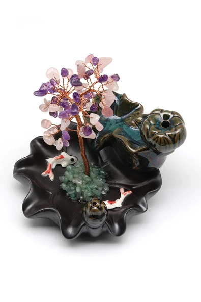 Ametist - Pembe Kuvars Doğal Taş Ağaçlı Tütsülük