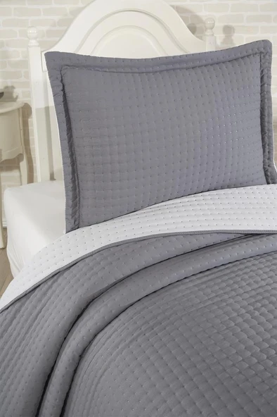 Elisa Dolgulu Çift Taraflı Tek Kişilik 180x240 Cm Yatak Örtüsü Antrasit - Resim 5