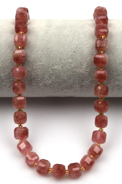 Pembe Renkli Kuvars Doğal Taş Dizi 8 mm Küp Kesim - Resim 2