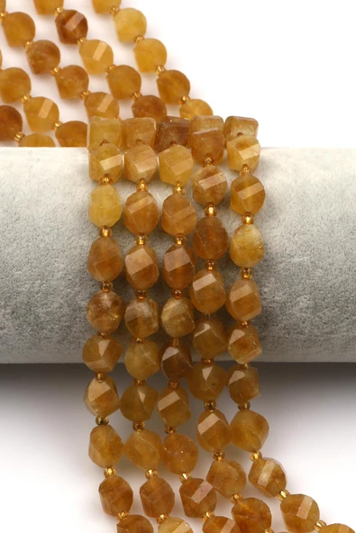 Sarı Renkli Kuvars Doğal Taş Dizi 8 x 9 mm Burgu Kesim