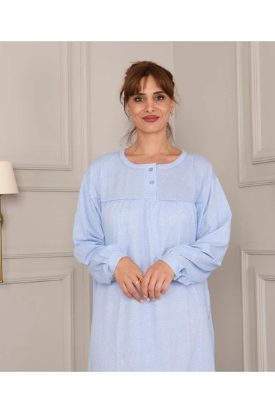 AYSUN TEKSTİL KALİTESİNDE PAMUKLU KUMAŞTAN GENİŞ KESİM KOLLARI MANŞETLİ PEMBE KALP BASKILI GECELİK ürün görseli