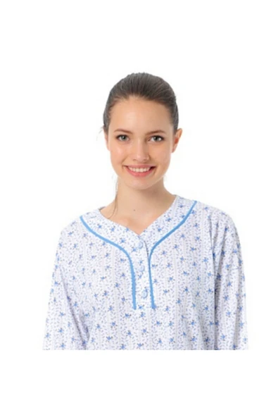 AYSUN TEKSTİL Aysun Teksrtil Kalitesinde Pamuklu Geniş Kesim Patlı Yaka Mavi Pijama Takım ürün görseli