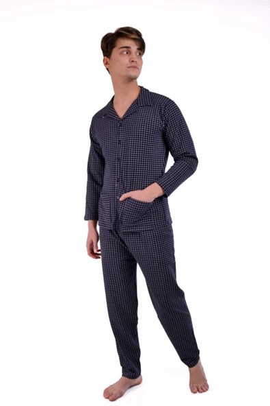 AYSUN TEKSTİL Kalitesinde Önden Komple Açık Geniş Kesim Pamuklu Mevsimlik Erkek Pijama Takımı ürün görseli