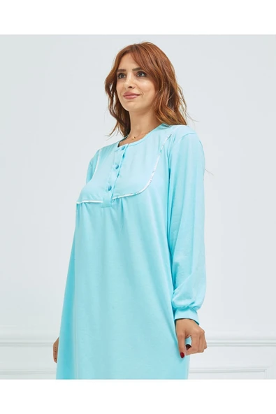 AYSUN TEKSTİL Düz Renk Robalı Geniş Kesim Mavi Renk Gecelik ürün görseli