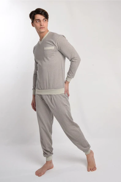 AYSUN TEKSTİL Kalitesinde Vyaka Pamuklu Kumaş Bel-kol Ve Paça Ribana Manşetli Erkek Pijama ürün görseli
