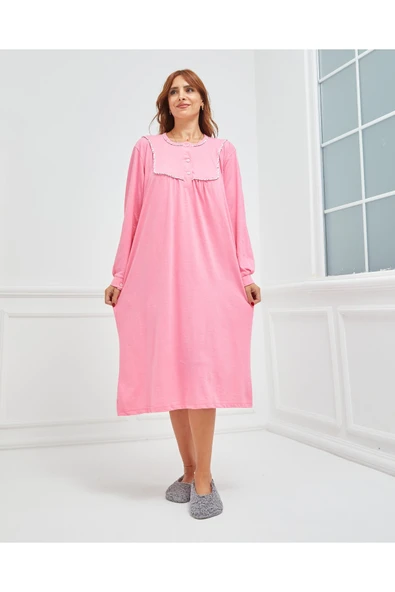 AYSUN TEKSTİL Düz Renk Geniş Kesim Roakı Pembe Renk Gecelik ürün görseli