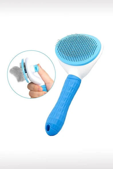 Otomatik Temizlenen Tuşlu Evcil Hayvan Fırçası Kedi Köpek Tüy Toplayıcı Tarak Mavi