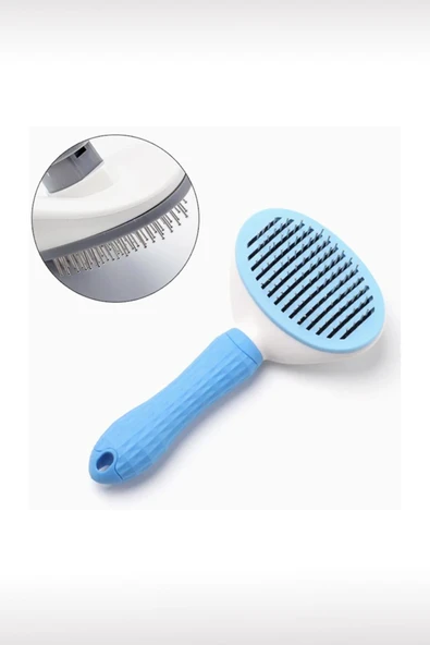 Otomatik Temizlenen Tuşlu Evcil Hayvan Fırçası Kedi Köpek Tüy Toplayıcı Tarak Mavi - 5