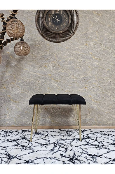 Metal Gold Tel Ayaklı 60 cm Puf Bench - Puf - Bench - Oturak - Mutfak Oturağı - Antre Oturağı Siyah Renk 60 x 40 Boyut/Ebat - Resim 2