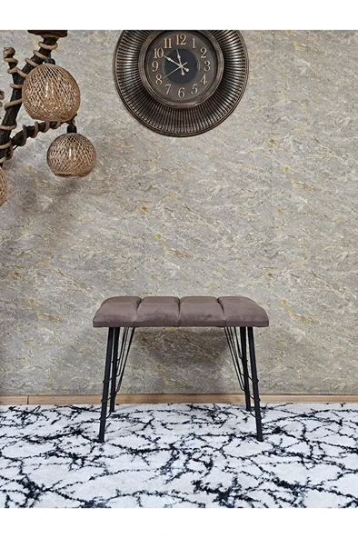 Metal Siyah Tel Ayaklı 60 cm Puf Bench - Puf - Bench - Oturak - Mutfak Oturağı - Antre Oturağı Kahverengi Renk 60 x 40 Boyut/Ebat - Resim 2