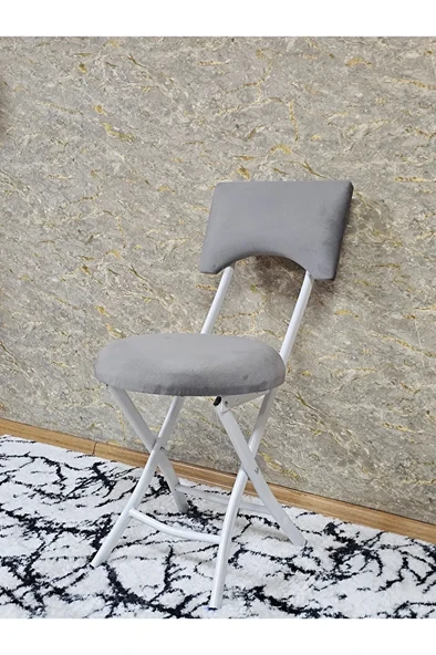 Beyaz Boyalı Katlanır Tabure - Kamp Sandalyesi - Sandalye - Mutfak Taburesi - Tabure Gri Renk 36 x 80 Boyut/Ebat - Resim 3