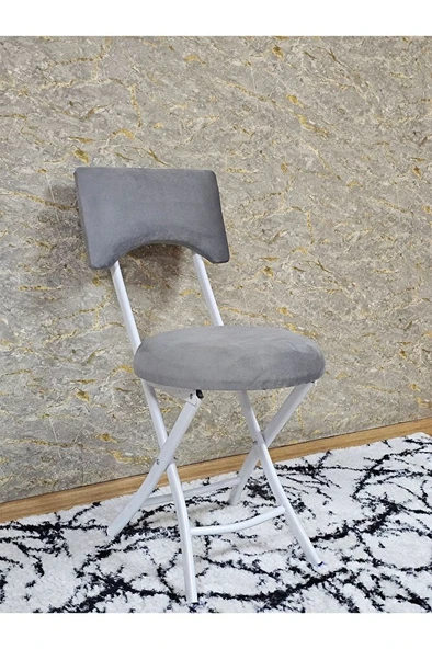 Beyaz Boyalı Katlanır Tabure - Kamp Sandalyesi - Sandalye - Mutfak Taburesi - Tabure Gri Renk 36 x 80 Boyut/Ebat - Resim 2