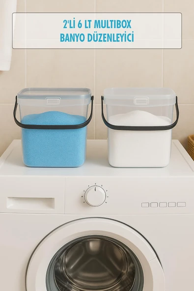 2’li Multibox Deterjanlık Kutusu & Banyo Düzenleyici & Saklama Kutusu 6 Lt Şeffaf ürün görseli