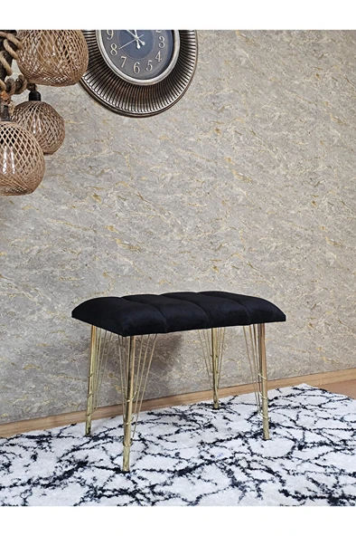 Metal Gold Tel Ayaklı 60 cm Puf Bench - Puf - Bench - Oturak - Mutfak Oturağı - Antre Oturağı Siyah Renk 60 x 40 Boyut/Ebat - Resim 3