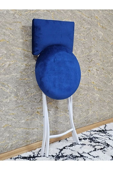 Beyaz Boyalı Katlanır Tabure - Kamp Sandalyesi - Sandalye - Mutfak Taburesi - Tabure Mavi Renk 36 x 80 Boyut/Ebat - Resim 4