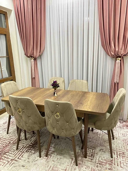 Asesva Serisi 80x132 MDF Barok Masa Metal Ayaklı Açılabilir Üst Kalite Mutfak Masası (TEK MASA) - 4
