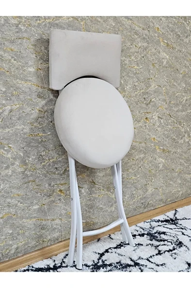 Beyaz Boyalı Katlanır Tabure - Kamp Sandalyesi - Sandalye - Mutfak Taburesi - Tabure Krem Renk 36 x 80 Boyut/Ebat - Resim 4