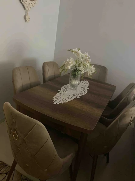 Asesva Serisi 80x132 MDF Barok Masa Metal Ayaklı Açılabilir Üst Kalite Mutfak Masası (TEK MASA) - 6