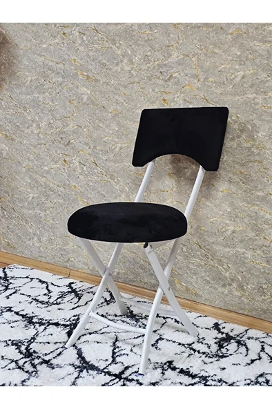 Beyaz Boyalı Katlanır Tabure - Kamp Sandalyesi - Sandalye - Mutfak Taburesi - Tabure Siyah Renk 36 x 80 Boyut/Ebat - 3