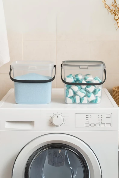 2’li Multibox Deterjanlık Kutusu & Banyo Düzenleyici & Saklama Kutusu 6 Lt Şeffaf - Resim 4