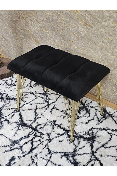 Metal Gold Tel Ayaklı 60 cm Puf Bench - Puf - Bench - Oturak - Mutfak Oturağı - Antre Oturağı Siyah Renk 60 x 40 Boyut/Ebat - Resim 4
