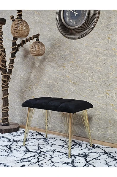 Metal Gold Tel Ayaklı 60 cm Puf Bench - Puf - Bench - Oturak - Mutfak Oturağı - Antre Oturağı Siyah Renk 60 x 40 Boyut/Ebat ürün görseli 1