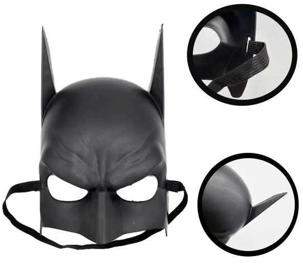 Siyah Renk Çocuk Boy Arkadan Lastikli Batman Maskesi A Kalite  20x14 Cm - 1