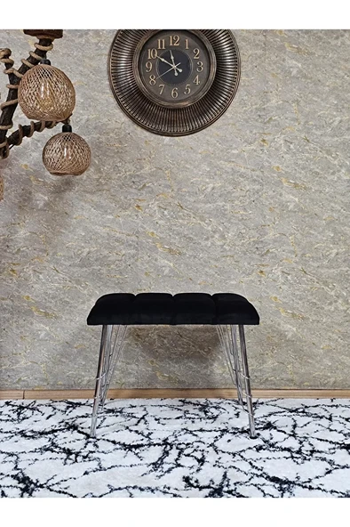 Metal Krom Tel Ayaklı 60 cm Puf Bench - Puf - Bench - Oturak - Mutfak Oturağı - Antre Oturağı Siyah Renk 60 x 40 Boyut/Ebat - Resim 2