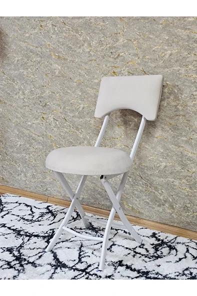 Beyaz Boyalı Katlanır Tabure - Kamp Sandalyesi - Sandalye - Mutfak Taburesi - Tabure Krem Renk 36 x 80 Boyut/Ebat - Resim 3