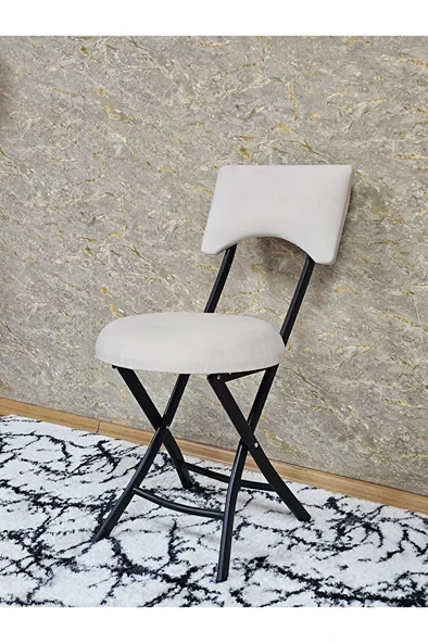 Siyah Boyalı Katlanır Tabure - Kamp Sandalyesi - Sandalye - Mutfak Taburesi - Tabure Krem Renk 36 x 80 Boyut/Ebat - Resim 3