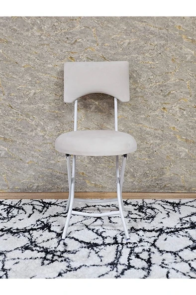 Beyaz Boyalı Katlanır Tabure - Kamp Sandalyesi - Sandalye - Mutfak Taburesi - Tabure Krem Renk 36 x 80 Boyut/Ebat ürün görseli