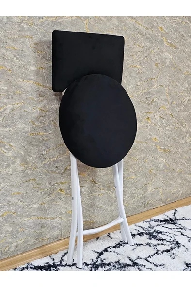 Beyaz Boyalı Katlanır Tabure - Kamp Sandalyesi - Sandalye - Mutfak Taburesi - Tabure Siyah Renk 36 x 80 Boyut/Ebat - 4