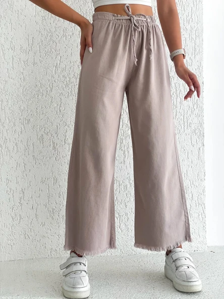 Paçası Püsküllü Palazzo Pantolon - BEJ