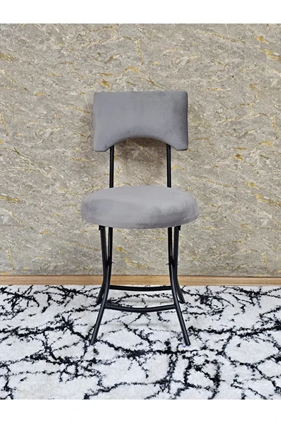 Siyah Boyalı Katlanır Tabure - Kamp Sandalyesi - Sandalye - Mutfak Taburesi - Tabure Gri Renk 36 x 80 Boyut/Ebat ürün görseli