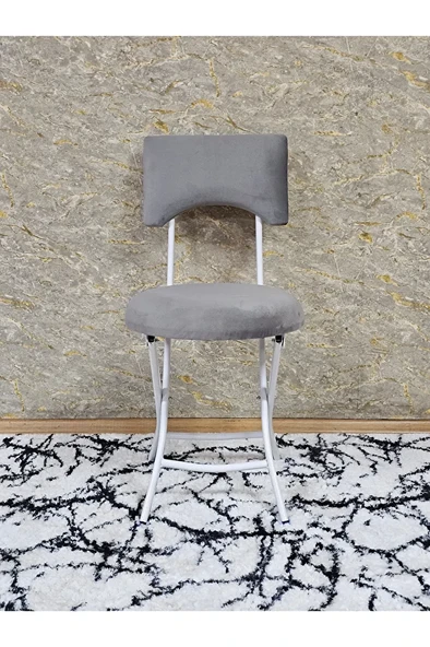 Beyaz Boyalı Katlanır Tabure - Kamp Sandalyesi - Sandalye - Mutfak Taburesi - Tabure Gri Renk 36 x 80 Boyut/Ebat ürün görseli