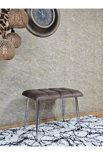 Metal Krom Tel Ayaklı 60 cm Puf Bench - Puf - Bench - Oturak - Mutfak Oturağı - Antre Oturağı Kahverengi Renk 60 x 40 Boyut/Ebat - Resim 3