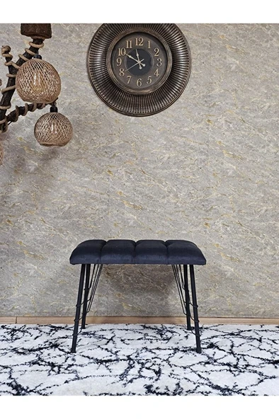 Metal Siyah Tel Ayaklı 60 cm Puf Bench - Puf - Bench - Oturak - Mutfak Oturağı - Antre Oturağı Füme Renk 60 x 40 Boyut/Ebat - Resim 2