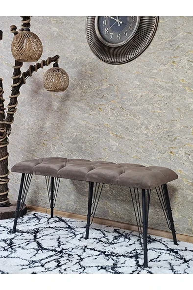 Metal Siyah Tel Ayaklı 100 cm Puf Bench - Puf - Bench - Oturak - Mutfak Oturağı - Antre Oturağı Kahverengi Renk 100 x 40 Boyut/Ebat ürün görseli 1