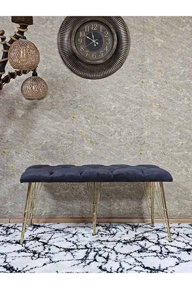 Metal Gold Tel Ayaklı 100 cm Puf Bench - Puf - Bench - Oturak - Mutfak Oturağı - Antre Oturağı Füme Renk 100 x 40 Boyut/Ebat - Resim 2