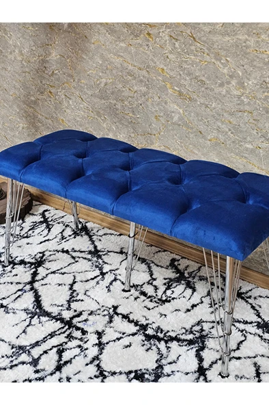 Metal Krom Tel Ayaklı 100 cm Puf Bench - Puf - Bench - Oturak - Mutfak Oturağı - Antre Oturağı Mavi Renk 100 x 40 Boyut/Ebat - Resim 4
