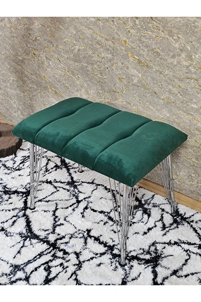 Metal Krom Tel Ayaklı 60 cm Puf Bench - Puf - Bench - Oturak - Mutfak Oturağı - Antre Oturağı Yeşil Renk 60 x 40 Boyut/Ebat - 4