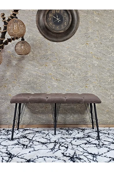 Metal Siyah Tel Ayaklı 100 cm Puf Bench - Puf - Bench - Oturak - Mutfak Oturağı - Antre Oturağı Kahverengi Renk 100 x 40 Boyut/Ebat - Resim 2