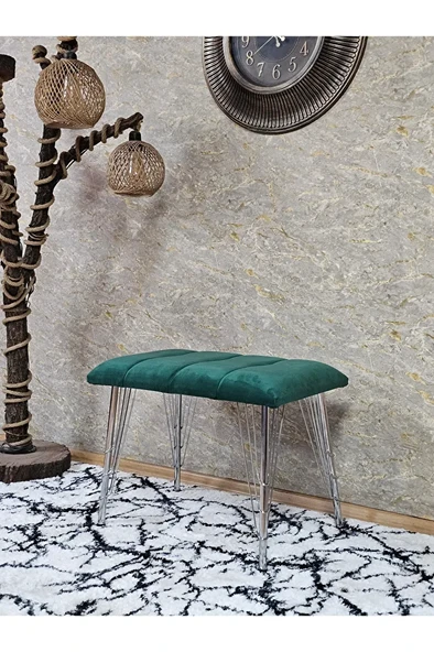 Metal Krom Tel Ayaklı 60 cm Puf Bench - Puf - Bench - Oturak - Mutfak Oturağı - Antre Oturağı Yeşil Renk 60 x 40 Boyut/Ebat