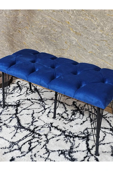 Metal Siyah Tel Ayaklı 100 cm Puf Bench - Puf - Bench - Oturak - Mutfak Oturağı - Antre Oturağı Mavi Renk 100 x 40 Boyut/Ebat - Resim 4
